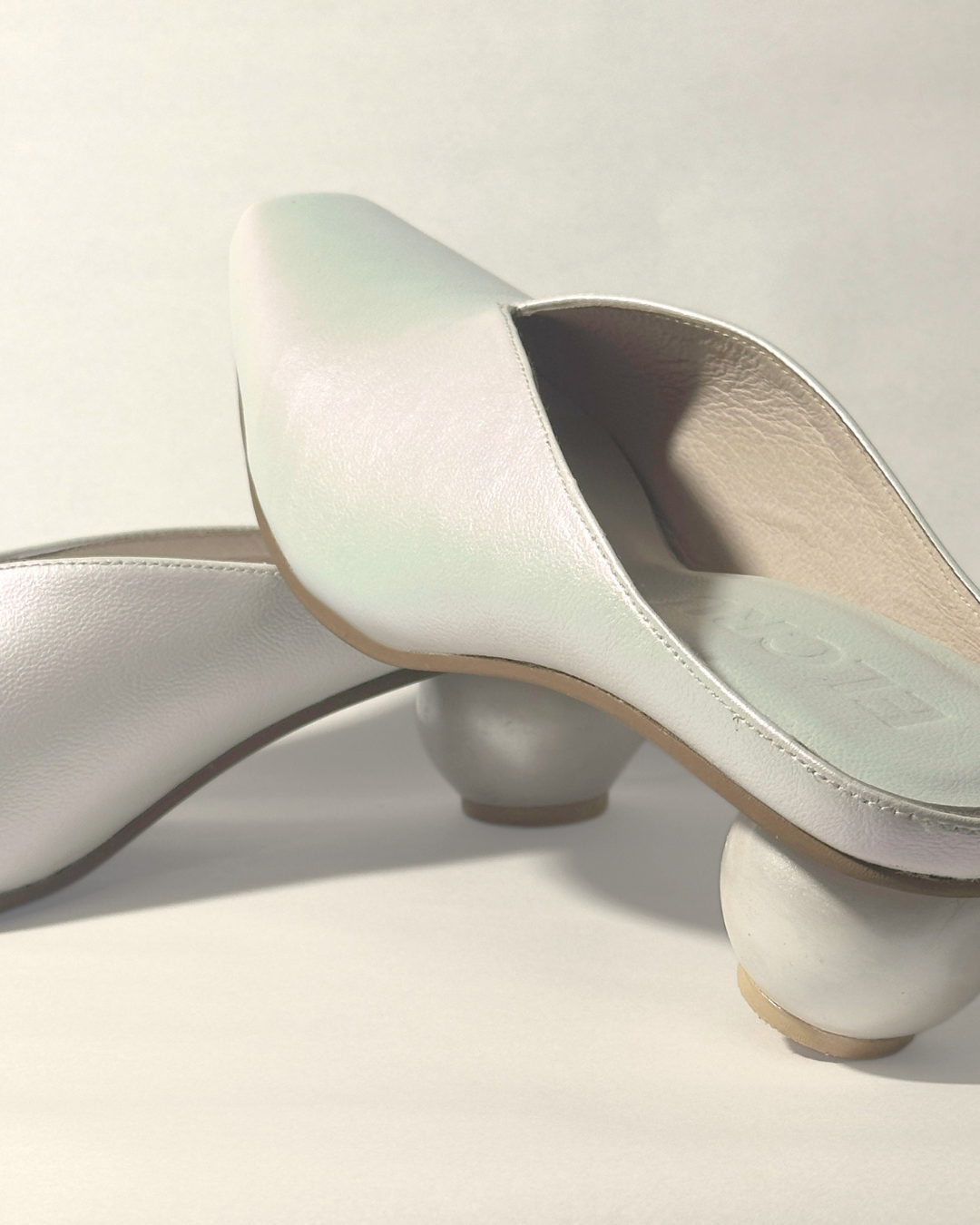 Pearl Mules in Iridescent White