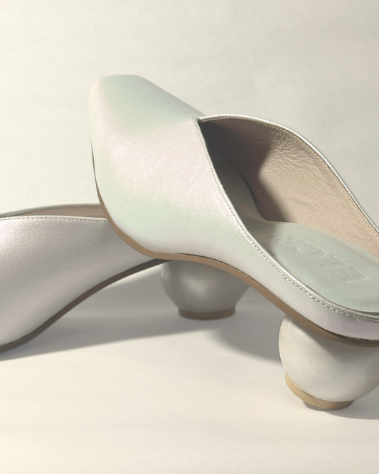 Pearl Mules in Iridescent White